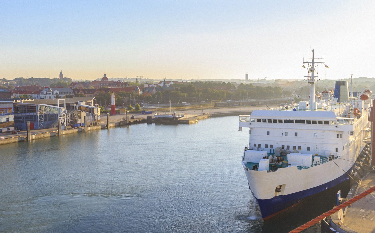 Ferry moored in Ystad harbour, Sweden